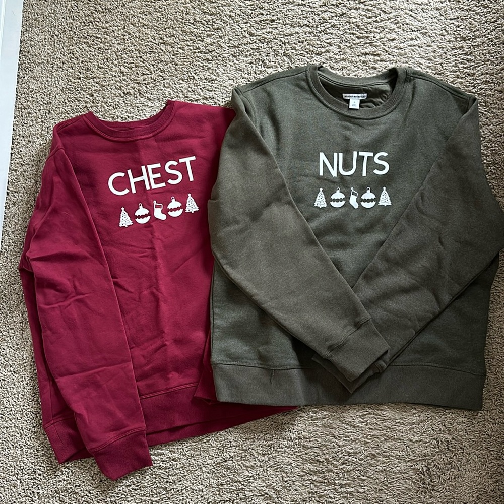 Men’s & women’s ugly sweater set. Chest & Nuts. Men’s xl women’s m